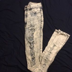 high rise acid wash extreme ripped jeans